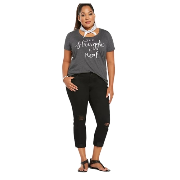 Torrid premium cropped jegging black jeans distressed raw hem size 16 - Picture 15 of 16